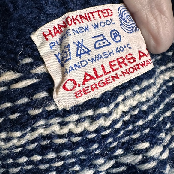 Hand Knit Norwegian Sweater in Navy & White  from O Allers Bergen, Norway - M-L - Picture 7 of 11